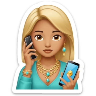 Girl with phone and jewelry sticker