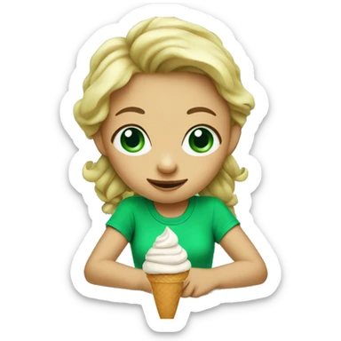 blue eyed girl eating ice cream with a green shirt on sticker
