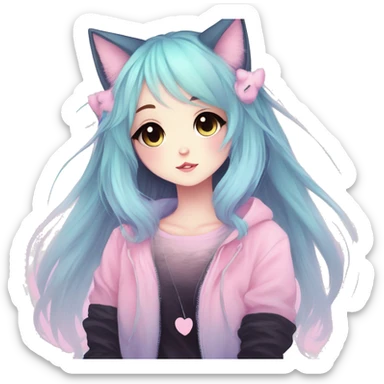 Gorgeous Cute Edgy Kawaii Pastel Gradient Beautiful Anime Emo CatLady sticker