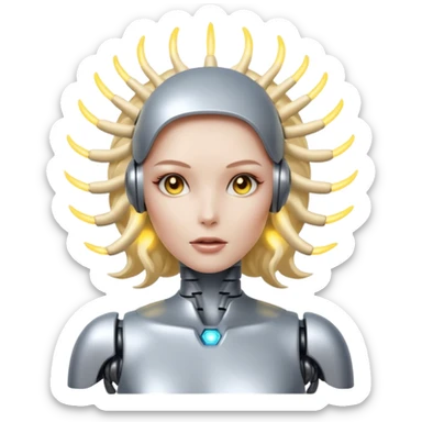 A female robot with a sexy body and power surging out of her brain sticker