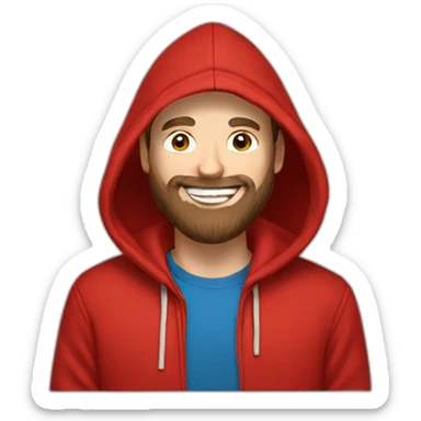 white dude smiling with a brown beard and short brown hair with a red hooded hoodie with "Posh" embroidered on the hoodie sticker