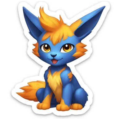 Anthro-Edgy-Cool-Blue-Orange-Yellow-Contrast-Colors-Fantasy-Fur-Sona-Chibi-Shiny-Fakémon-Hybrid full body sticker