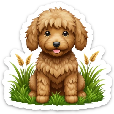 Black golden doodle that played in the grass  sticker