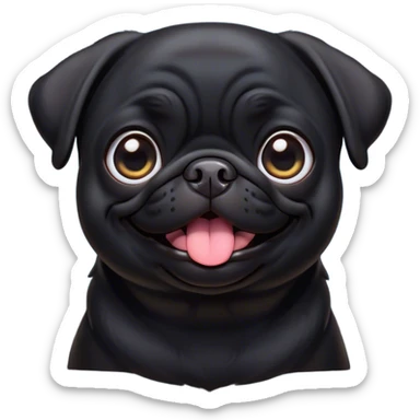 Cinematic Comical Black Pug Portrait Emoji, Head tilted dramatically with an exaggeratedly amused expression, featuring a sleek black coat with a glossy finish, wide, expressive dark eyes filled with playful disbelief, Simplified yet hilariously expressive features, highly detailed, glowing with a slightly sassy glow, high shine, dramatic yet playful, stylized with an air of cheeky mischief, bright and endearing, soft glowing outline, capturing the essence of a spirited and over-the-top companion, so meme-worthy it feels like it could side-eye its way into internet fame instantly! sticker