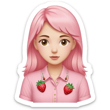 pastel pink women's shirt with a strawberry embroidered in the center sticker