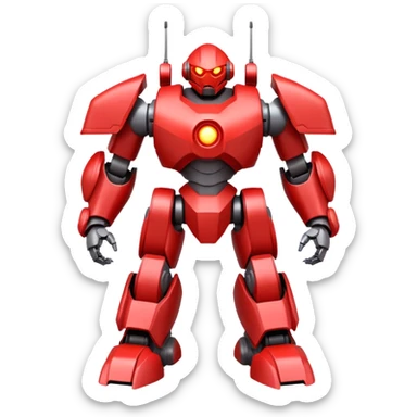 powerful battle robot, bulky armor, sharp edges, glowing red lights, large shoulder cannons, intimidating pose, 3D cartoon, mobile game icon style, clean background, no text, no watermark
 sticker