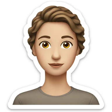 A beautiful girl with medium brown hair, hazel eyes, white skin, and a small nose sticker