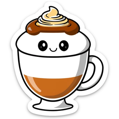 cute cappuccino coffee with happy face in a mug sticker
