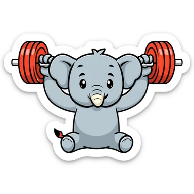 cartoonish elephant lifting a barbell sticker