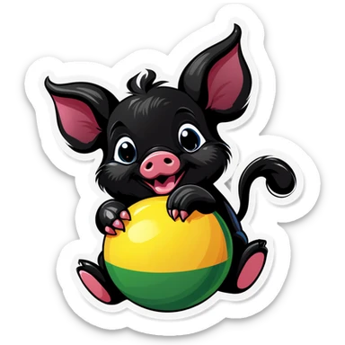 cute black piglet holding 4 balls with "luck”written on it sticker