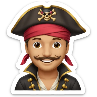 smiling pirate captain blindfolded wearing pirate hat sticker