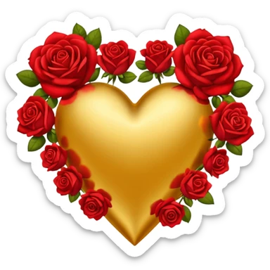 a golden heart sprinkled with red roses sticker