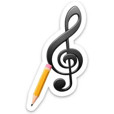 Minimalistic flat vector icon, iOS style, thin black contour on white background. Musical note with a pencil crossing it. Clean, no text, no shadows sticker