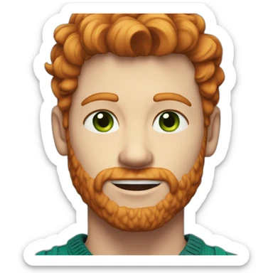 Ginger haired hunk with green eyes, wearing a blue v neck sweater, chest hair sticker