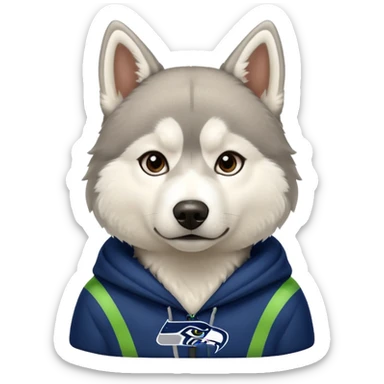 White  brown husky with Seattle Seahawks gear sticker