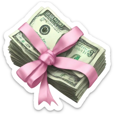 A bunch of dollars, tied with pastel pink bow sticker