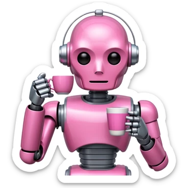 pink robot drink coffe sticker