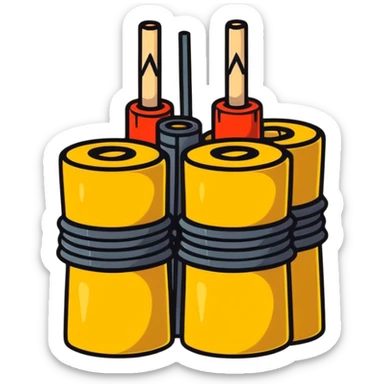 stack of dynamite sticks with fuse sticker