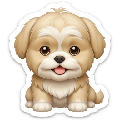 generame la imagen de un perrito raza chitzu de color cremita, totalmente cremita sin esos colores marron oscuro en su cara, hazla un poco sonriente sticker