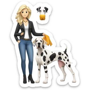 Harlequin Great dane full body with blonde woman sticker