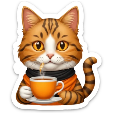 Yanında bir bardak çay olan tekir kedi sticker