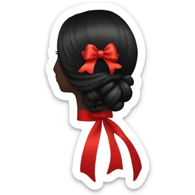 red bow in black hair flowing hair silhouette from behind sticker