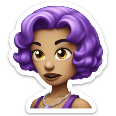 mad angry frown jewel girl with purple gem hair sticker