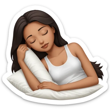 beauty african american woman, shoulder length dark hair,  sleeping laying on her side with a white silk pillow, she is wearing a white tank top sticker
