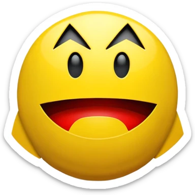 Classic Pacman side view, yellow circle with triangular mouth opening, no limbs, pure arcade style sticker