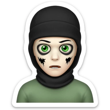 make a, zombie, boy, blackhair with a ski mask pull, creepy expression emoji sticker