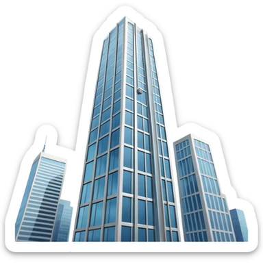 A 3D cartoon skyscraper reaching into the sky, clear blue background, soft sunlight, Memoji-style realism. sticker
