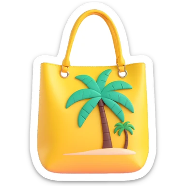 summer bag, shiny, rounded, with a small palm tree keychain sticker