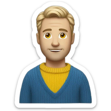 White Man Designer in blue and yellow sweater sticker