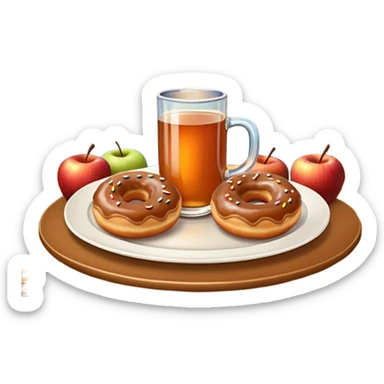 Apple cider and donuts on a tray fall scenery sticker