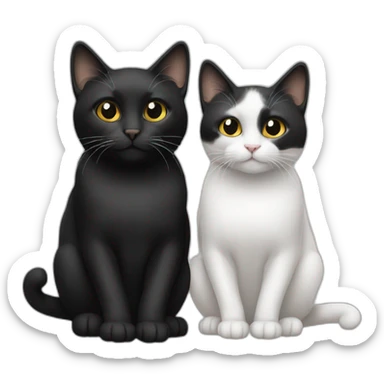 two cats, one white, white, black one black, black, white sticker