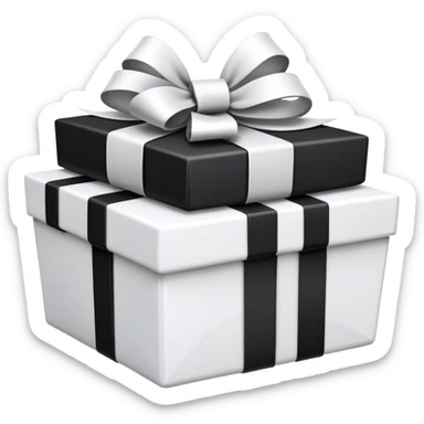 big white gift basket with lots of gifts, and the gifts are black and white no other colors sticker