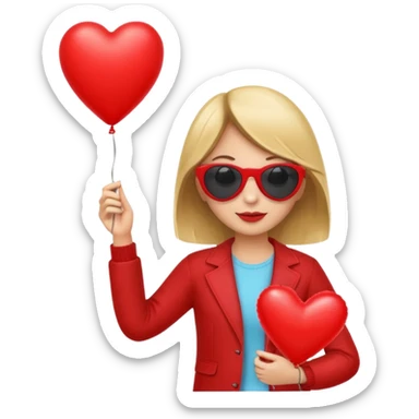 girl with sun glasses holding red heart balloon sticker