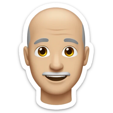 White man bald, black and gray bard, brown eyes and happy face, black tshirt sticker