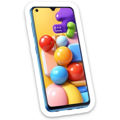 Hyperrealistic ultra detailed 3D rendering and isolated, 8K HD, Must be visual appealing, not blurry, no emoji icons, no emoji faces. A vivid and bright Samsung galaxy a21 cellphone, with screen lit up, showing different apps on screen. 8k, DPI 300 sticker