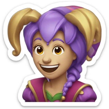 female jester crying but smiling sticker