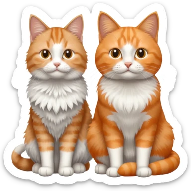 a realistic looking very fluffy grey and white cat sitting next to another cat sticker