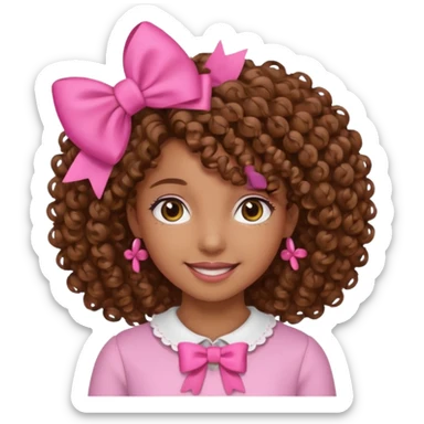 Uma menina morena cacheada com laço rosa no cabelo sticker