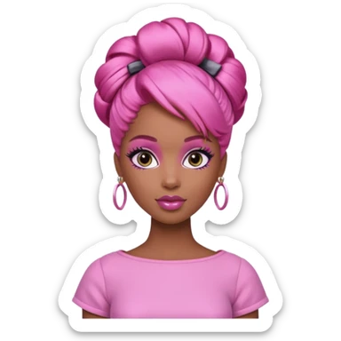black barbie. updo hair, pink hair, perfect makeup and super pretty sticker