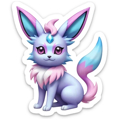 Futuristic Fluffy Celestial Glaceon-Espeon-Sylveon-Umbreon-hybrid, full bod sticker