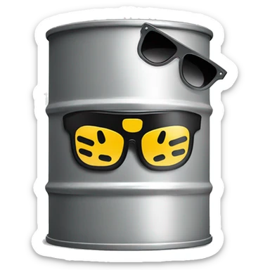 oil drum with hazardous waste and sunglasses leaking oil sticker