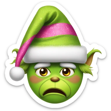 Grinch wearing Pink glitter Santa hat sticker