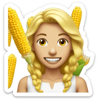 Blonde lady with corn kernels for teeth sticker