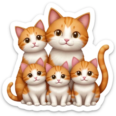 mama cat and papa cat with four happy kittens sticker
