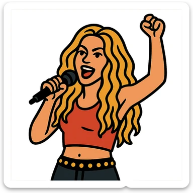 Shakira in flat toon style, bold lines, energetic sticker