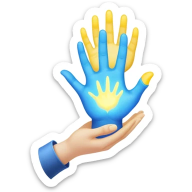 a hand being held by a glowing blue hand and a glowing yellow hand souls sticker